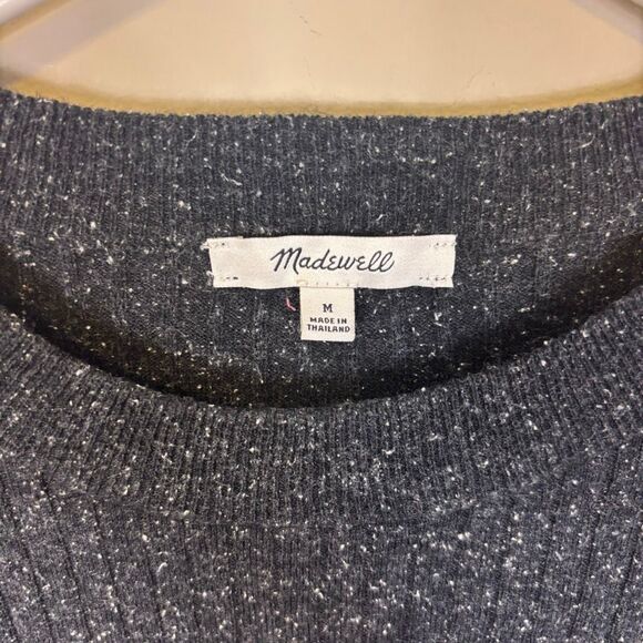Madewell Grey with White Speckled Silk Blend Ribbed Sweater Medium - Picture 5 of 6